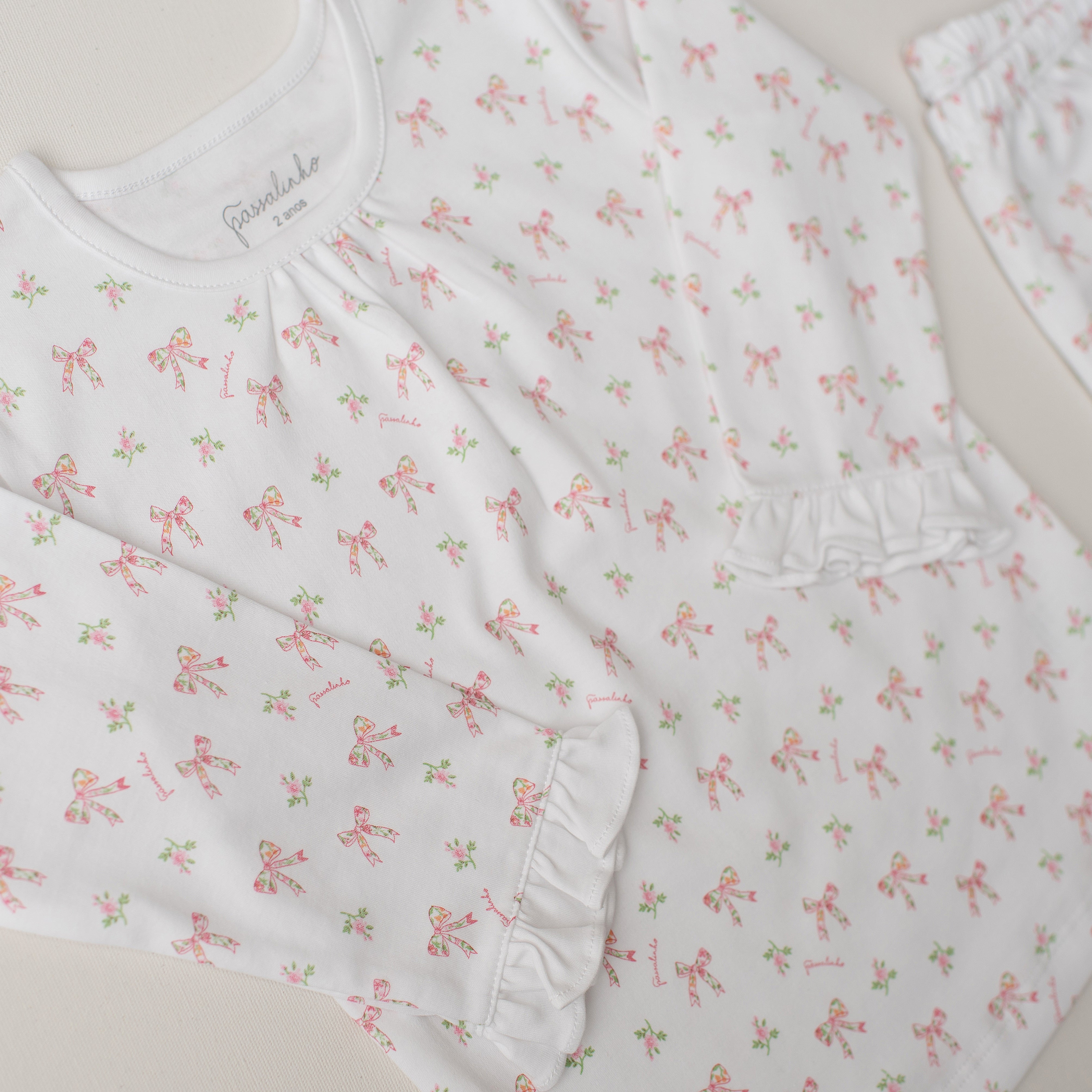 Pijama Calça e Blusa Arara Laços Rosa