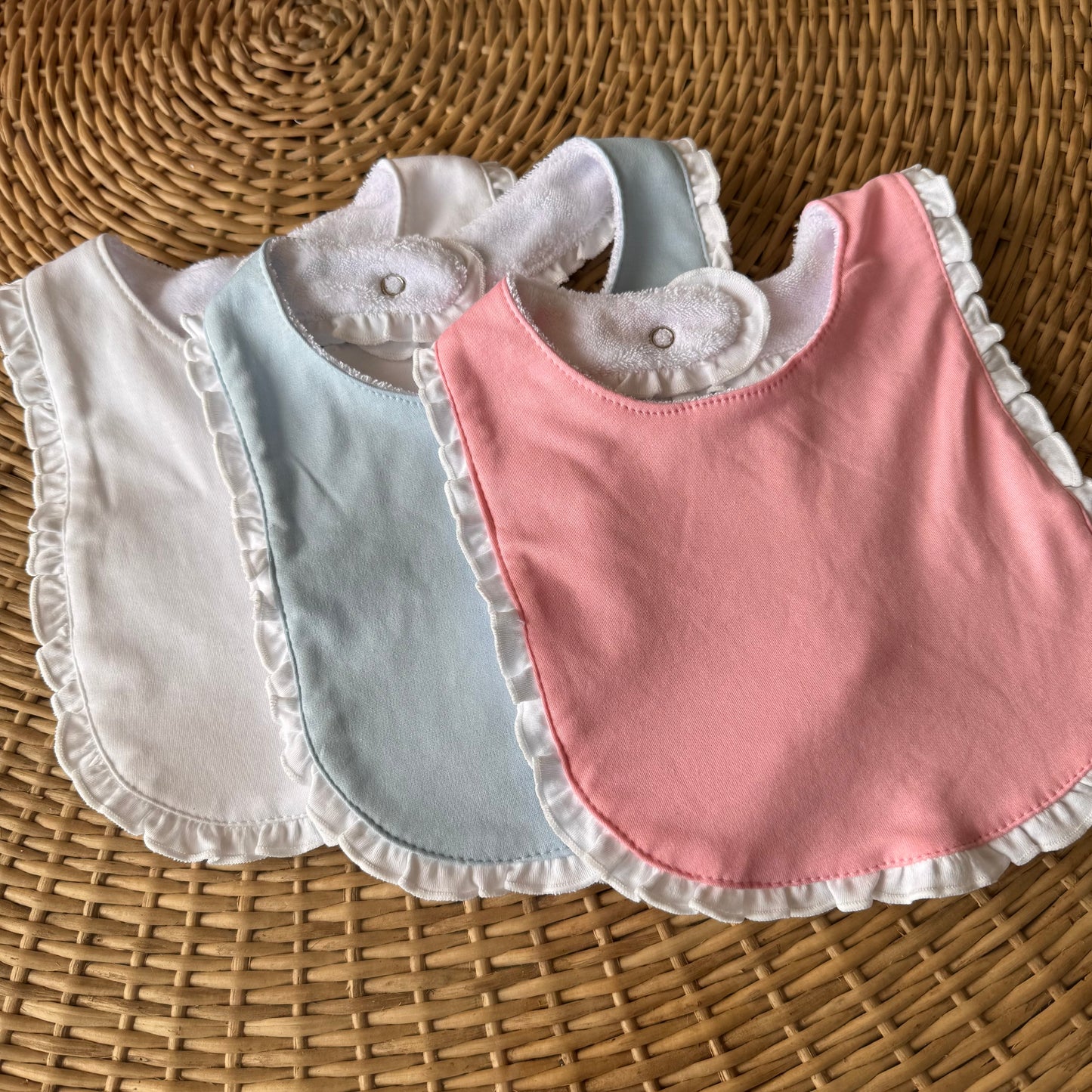 Kit: 3 Babadores Garça Pima Atoalhado - Branco, Azul e Rosa