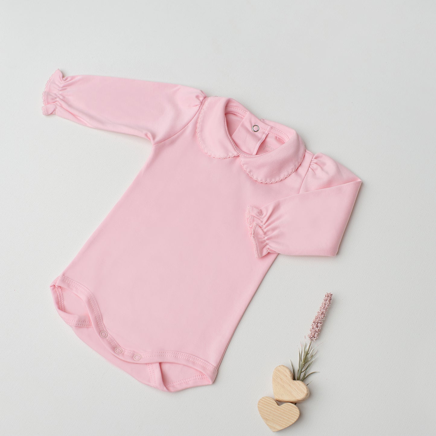 Body Garça Manga Longa Rosa