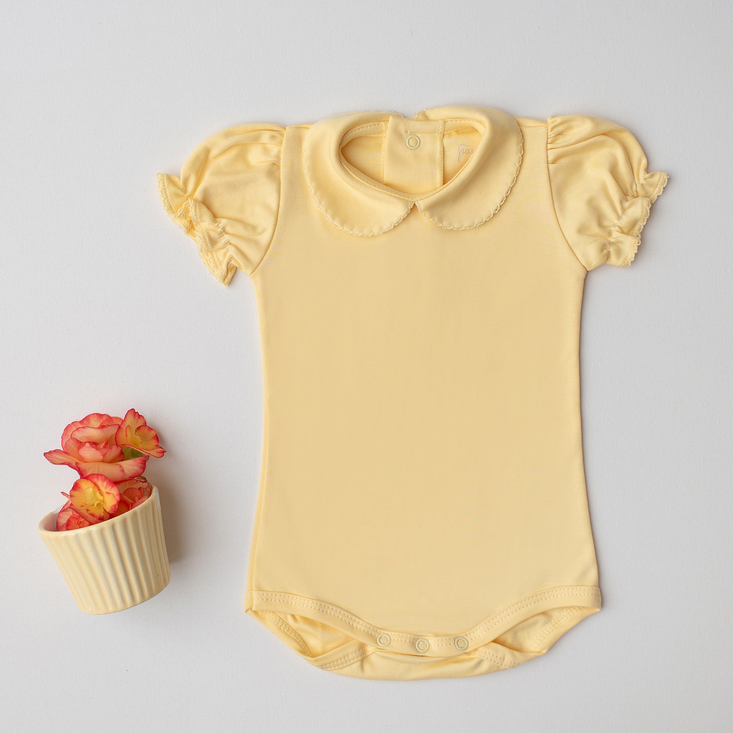 Body Garça Manga Curta Amarelo