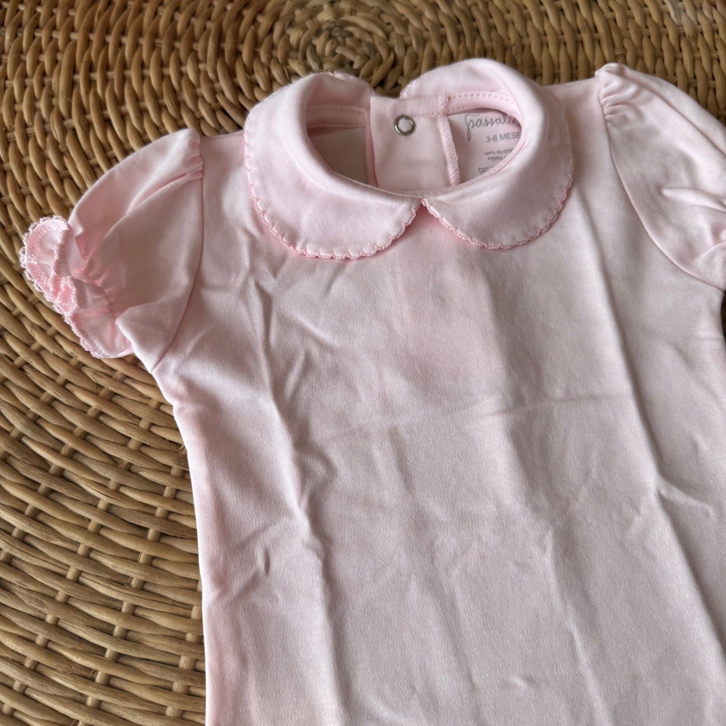 Body Garça Manga Curta Rosa Claro