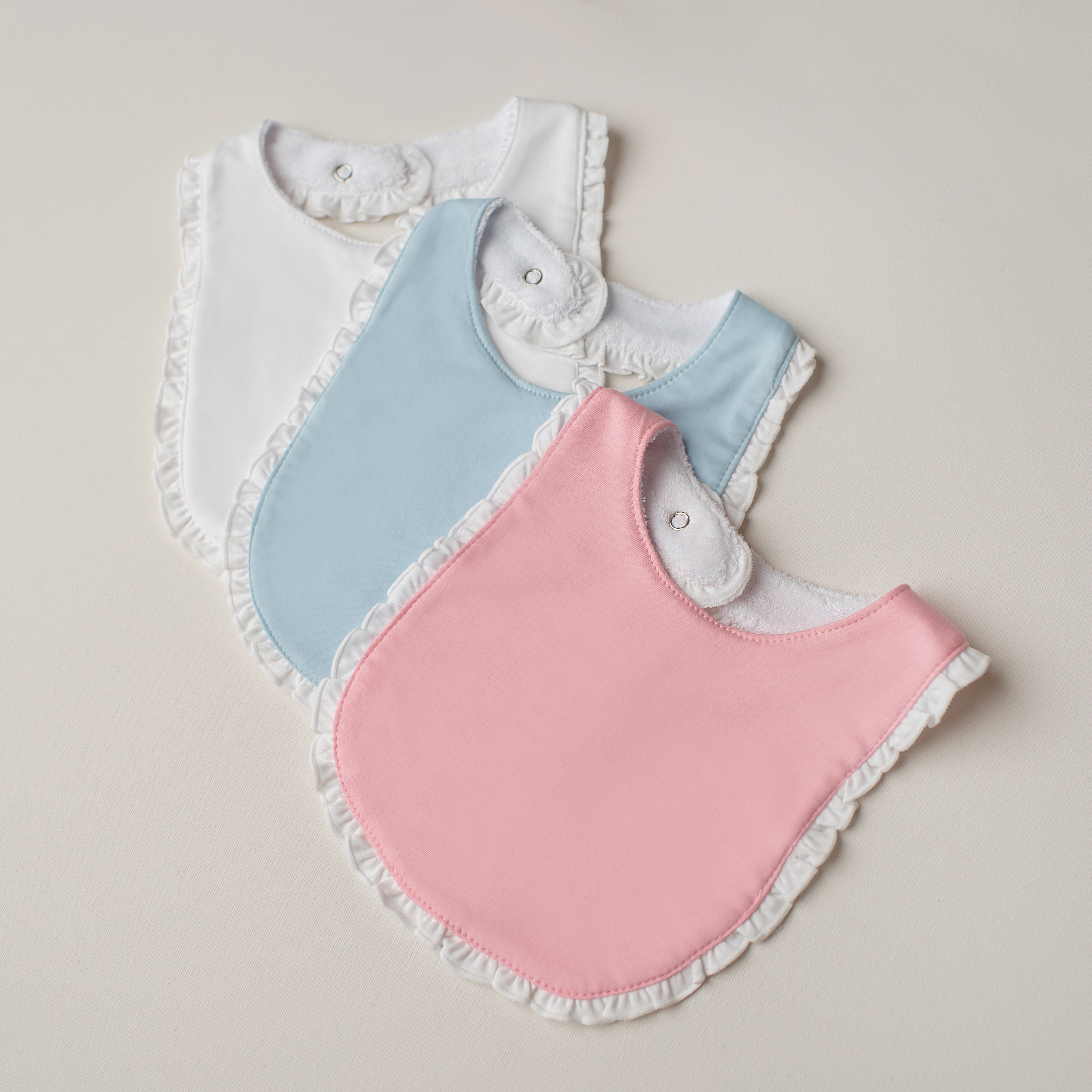 Kit: 3 Babadores Garça Pima Atoalhado - Branco, Azul e Rosa