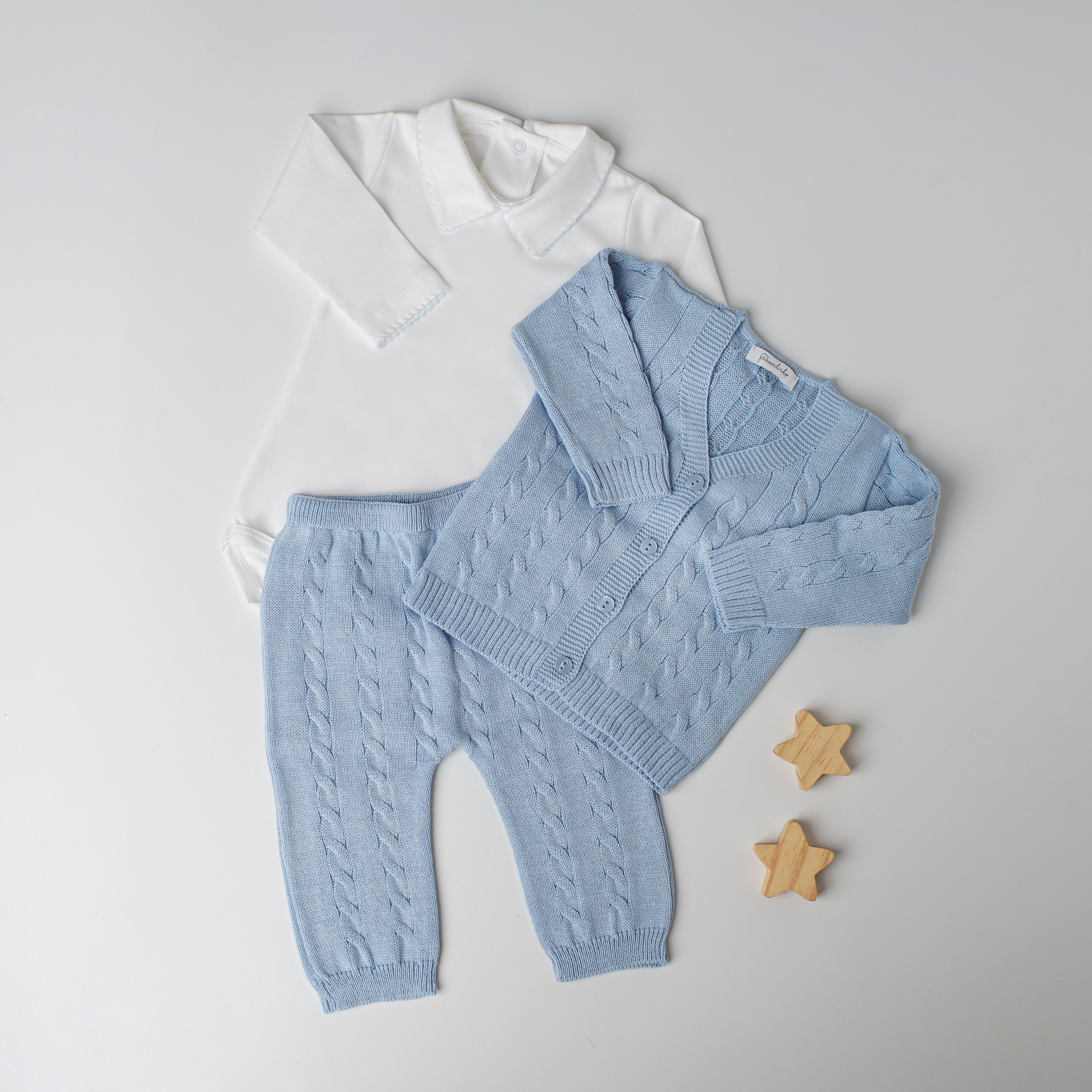 Conjunto em Tricô + Pima Canário Azul