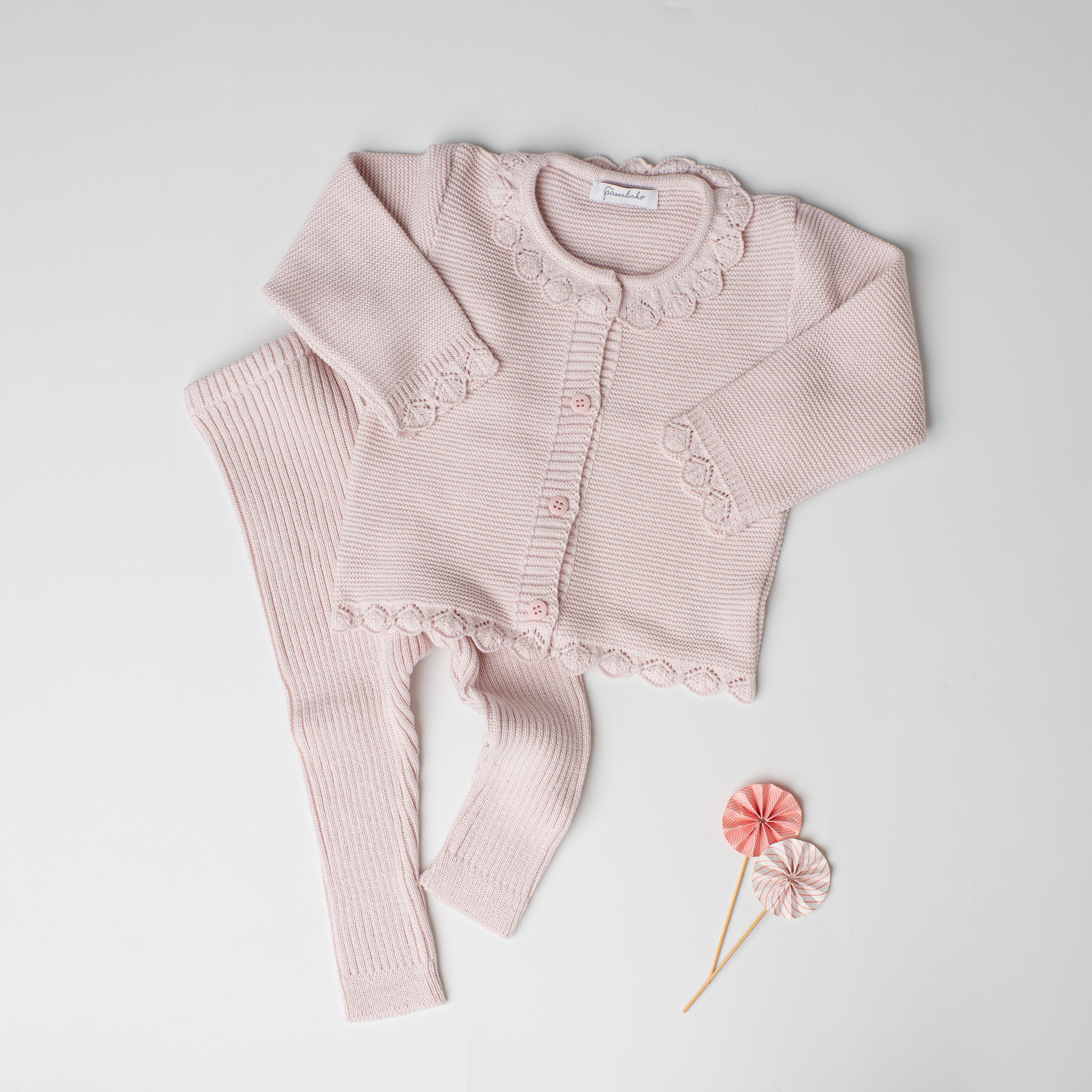 Conjunto em Tricô + Pima Cisne Rosa