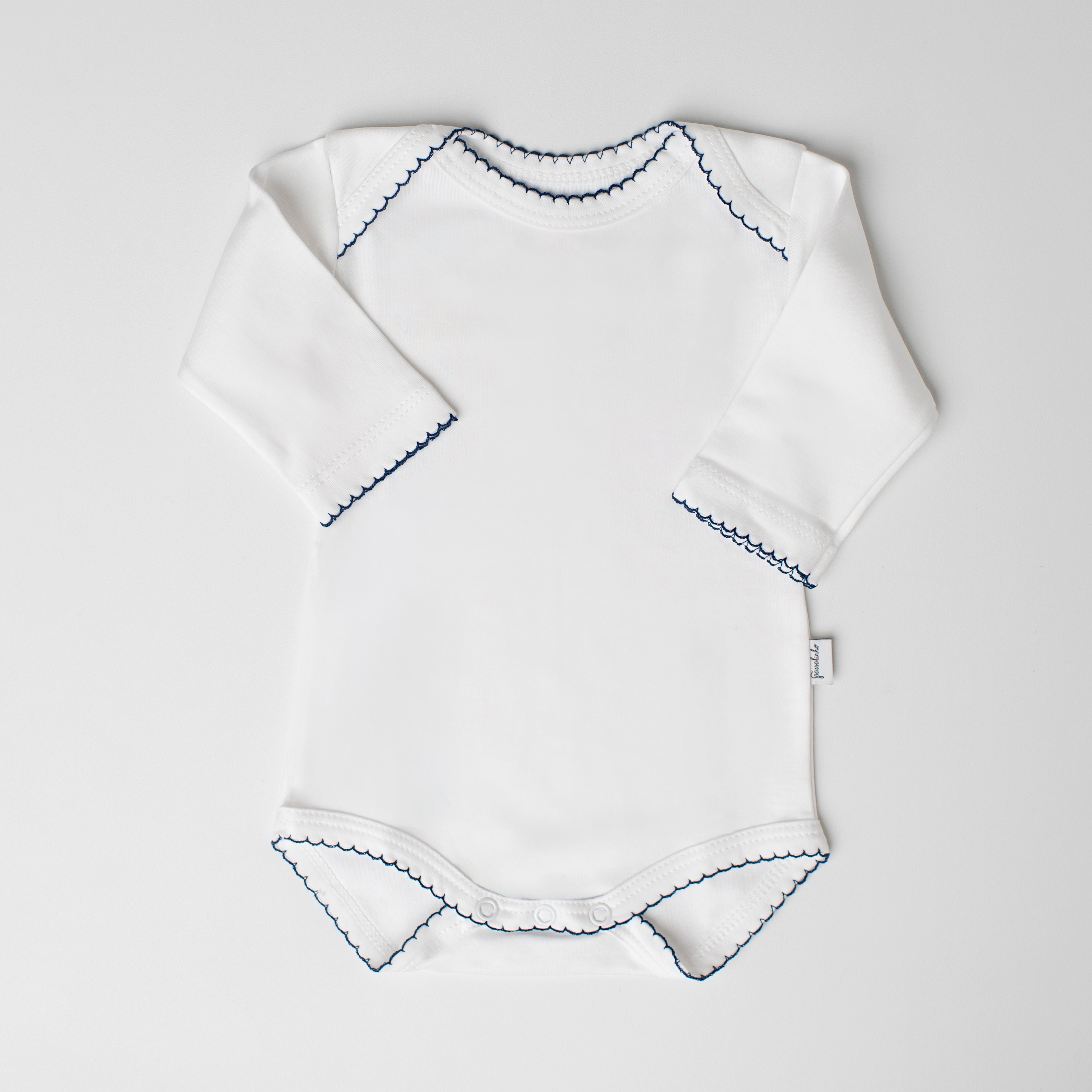 Body Andorinha Manga Longa Branco - Detalhe Marinho