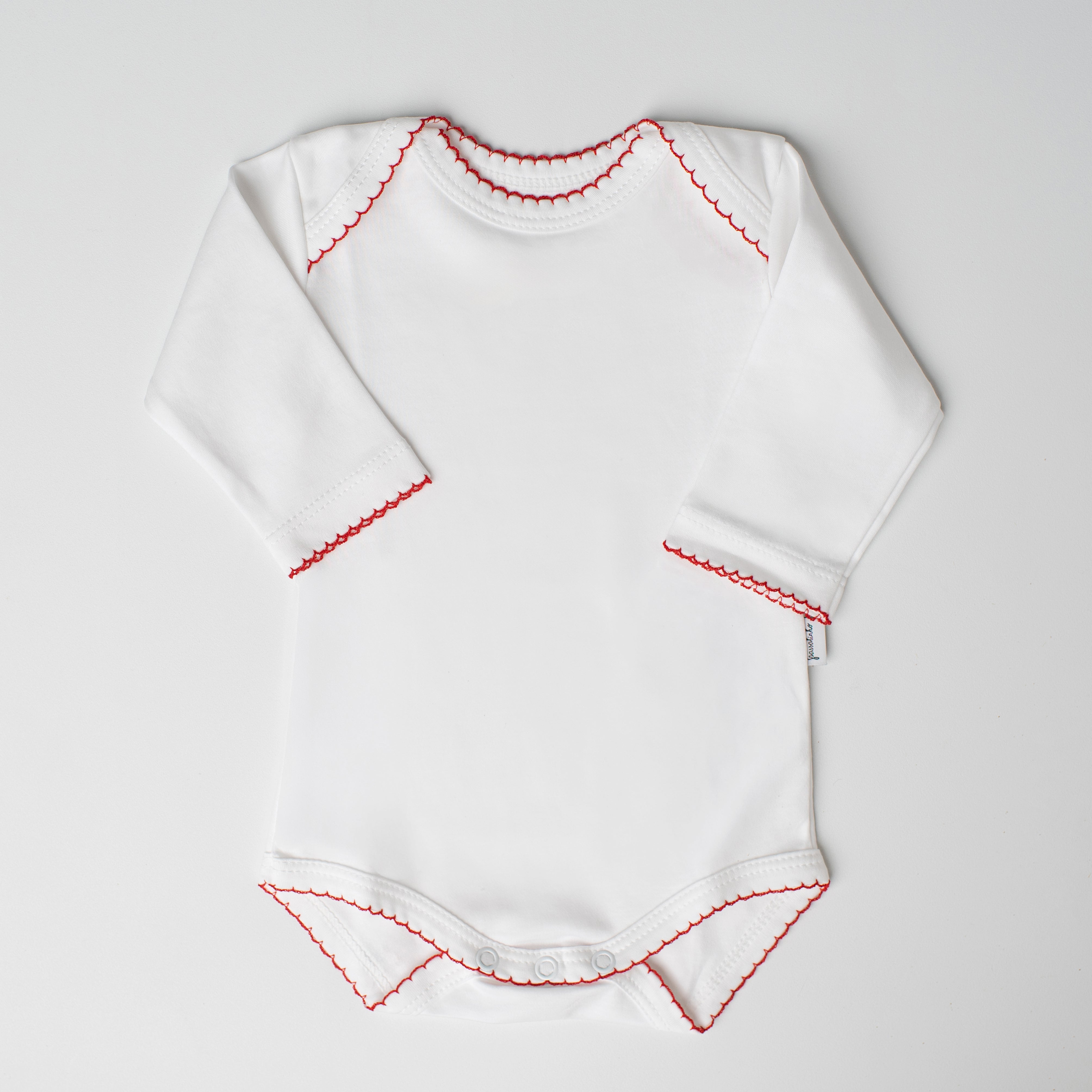 Body Andorinha Manga Longa Branco - Detalhe Vermelho