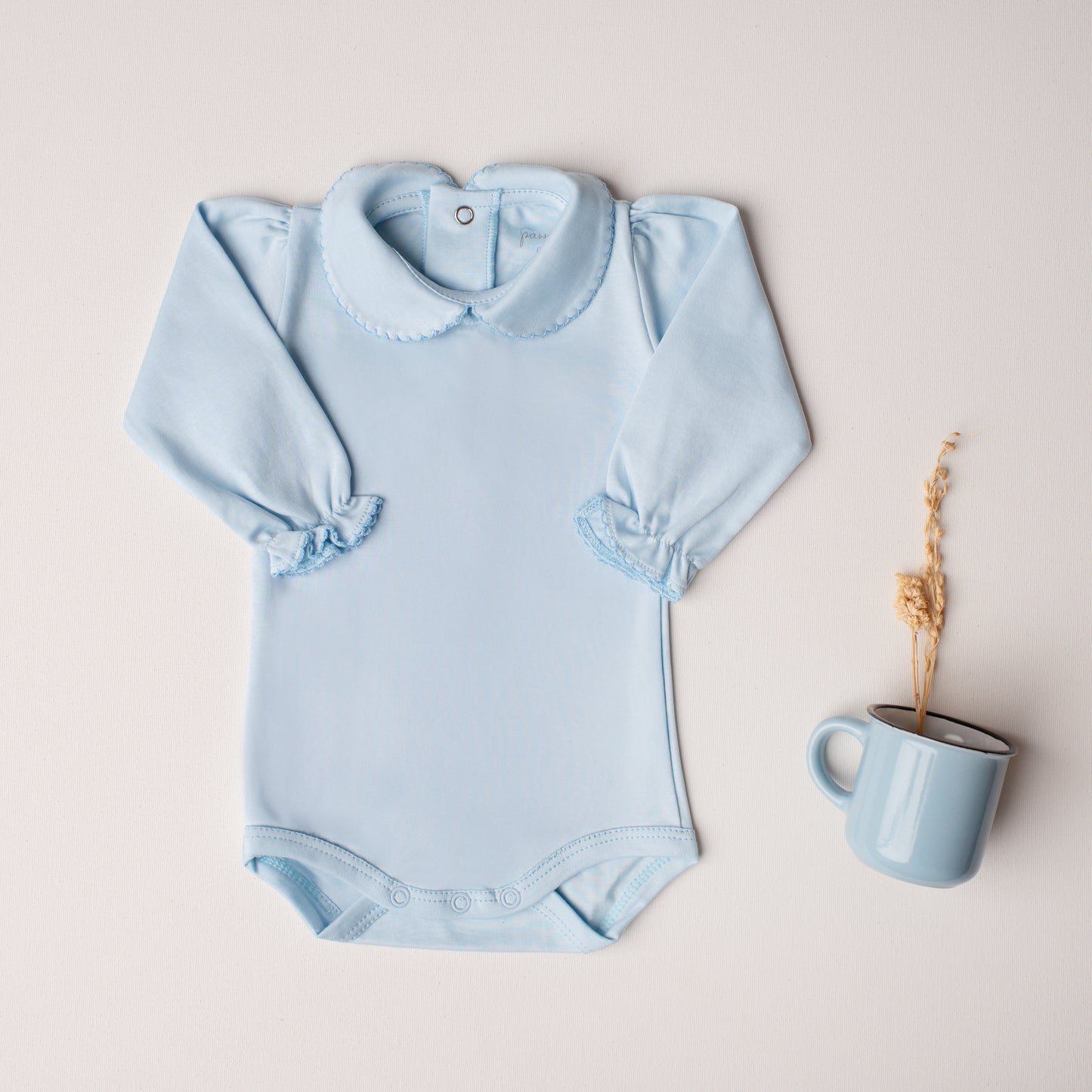 Body Garça Manga Longa Azul