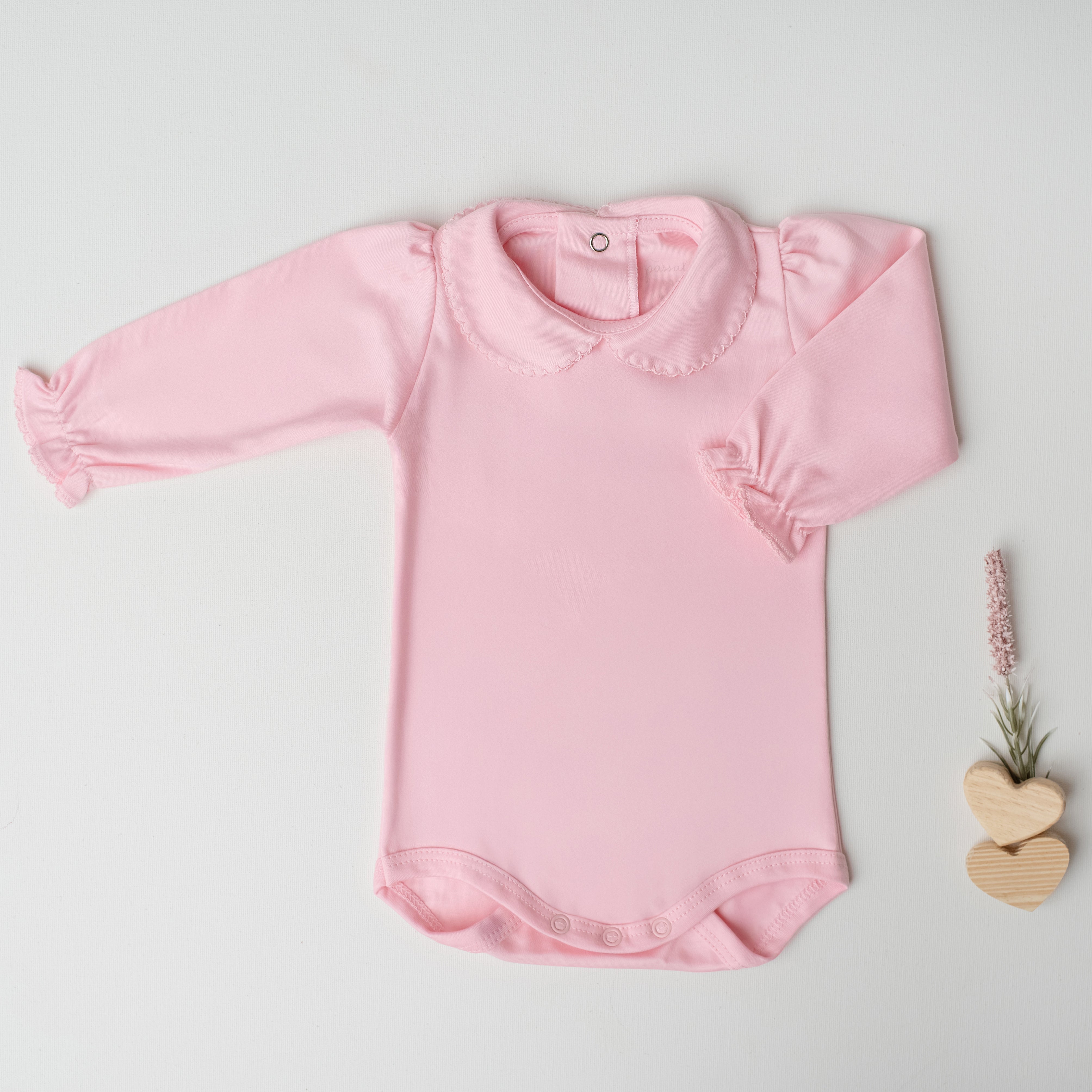 Body Garça Manga Longa Rosa