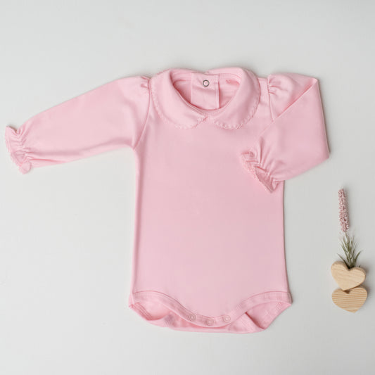Body Garça Manga Longa Rosa