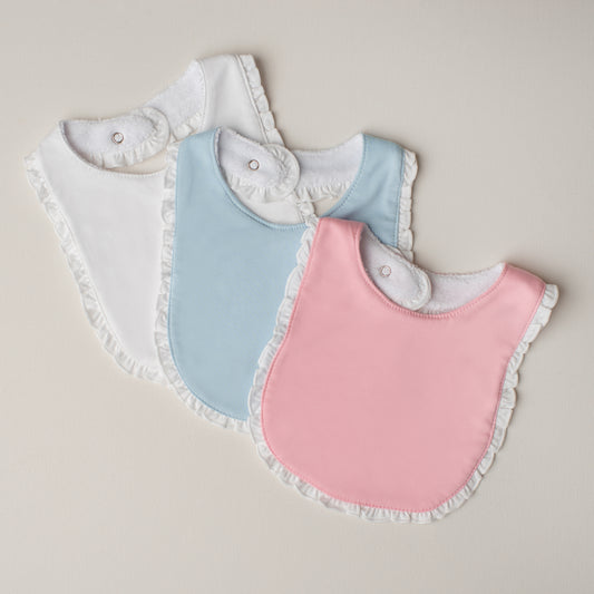 Kit: 3 Babadores Garça Pima Atoalhado - Branco, Azul e Rosa
