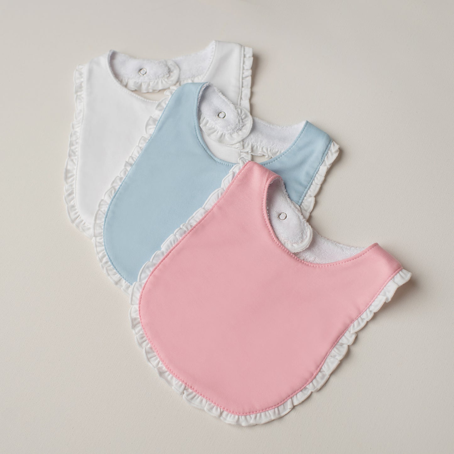 Kit: 3 Babadores Garça Pima Atoalhado - Branco, Azul e Rosa