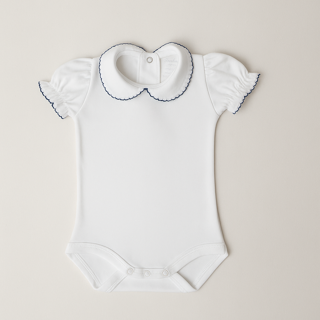 Body Garça Manga Curta Detalhe Marinho