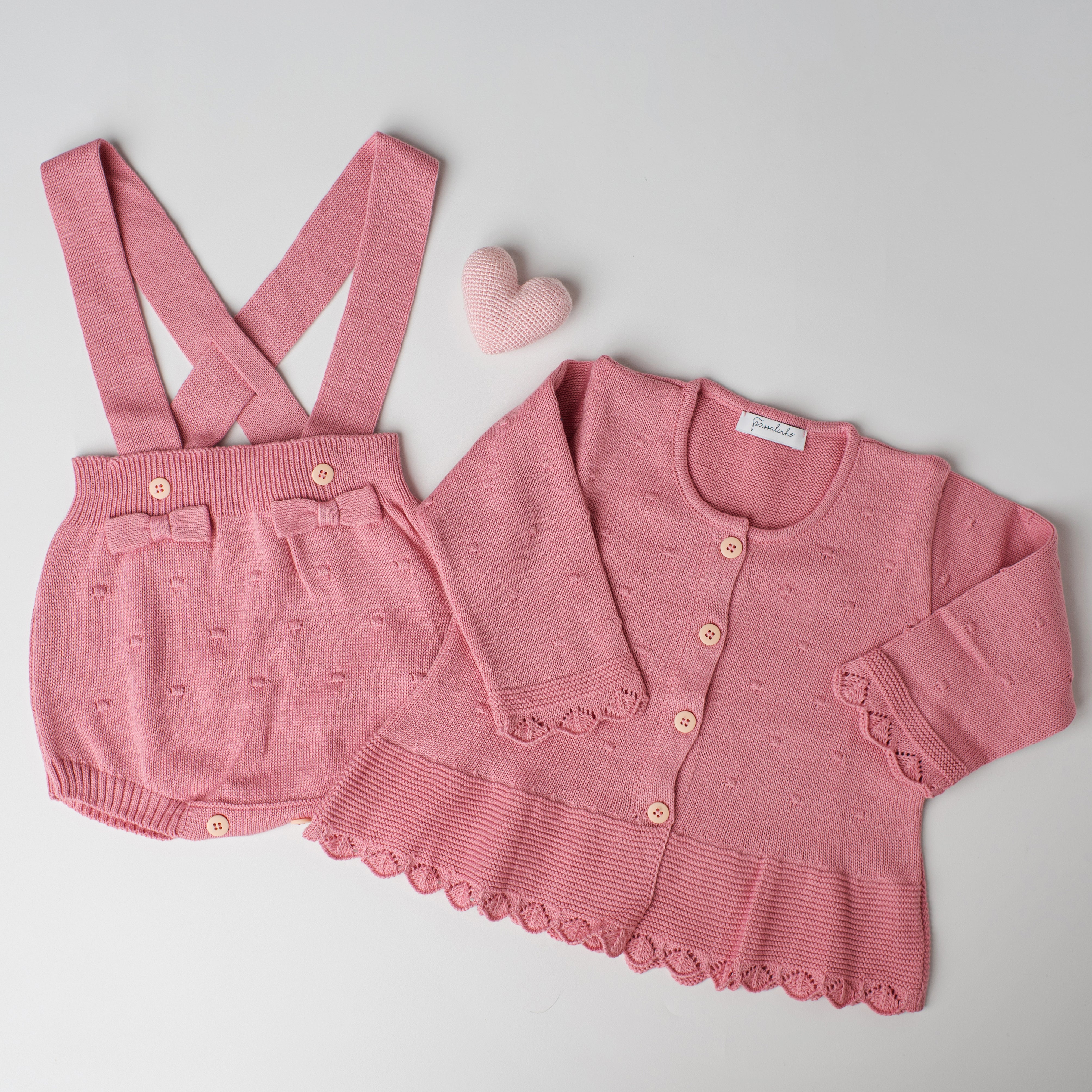 Conjunto em Tricô + Pima Garça Rosa Pétala