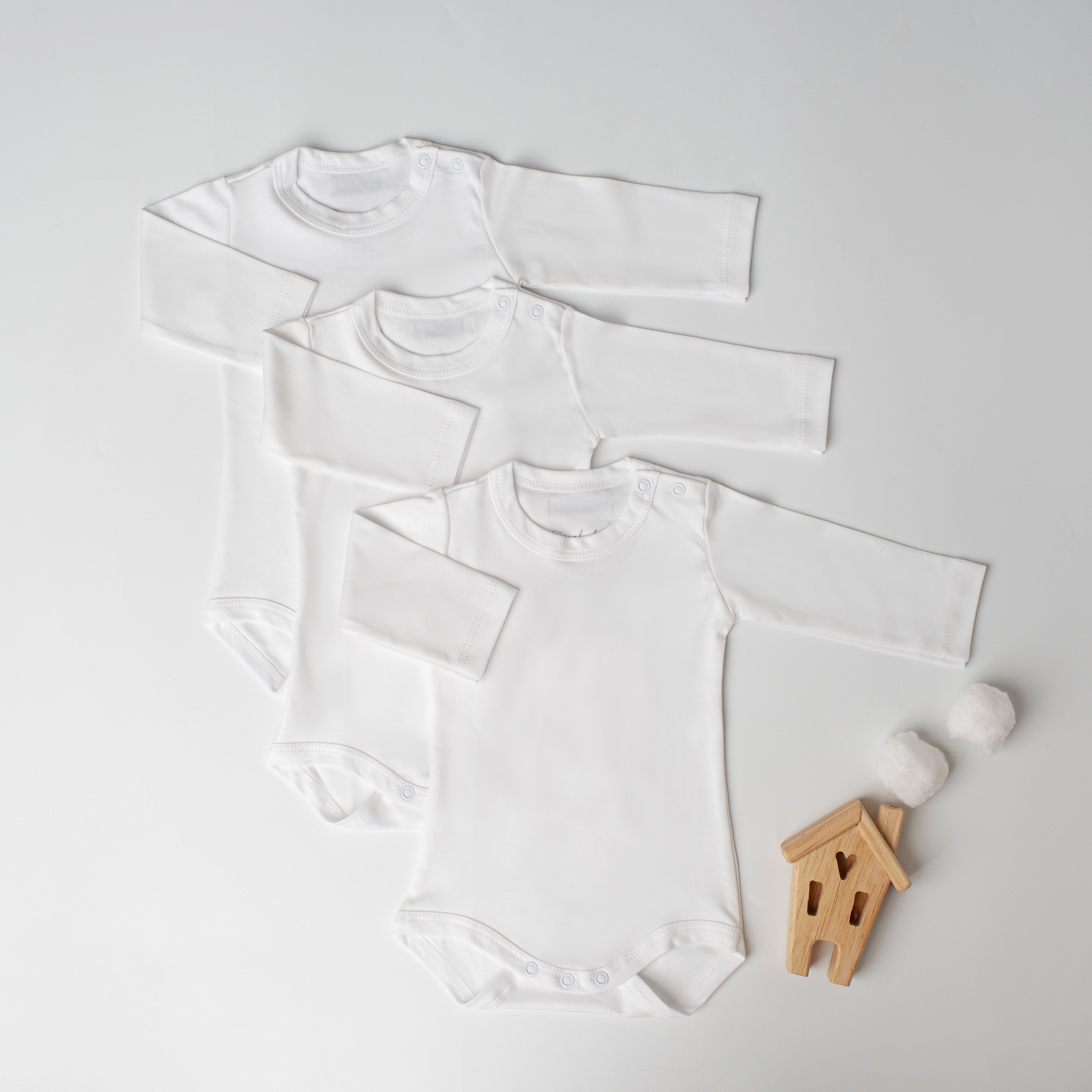 Kit: 3 Bodies Canário Manga Longa Branco