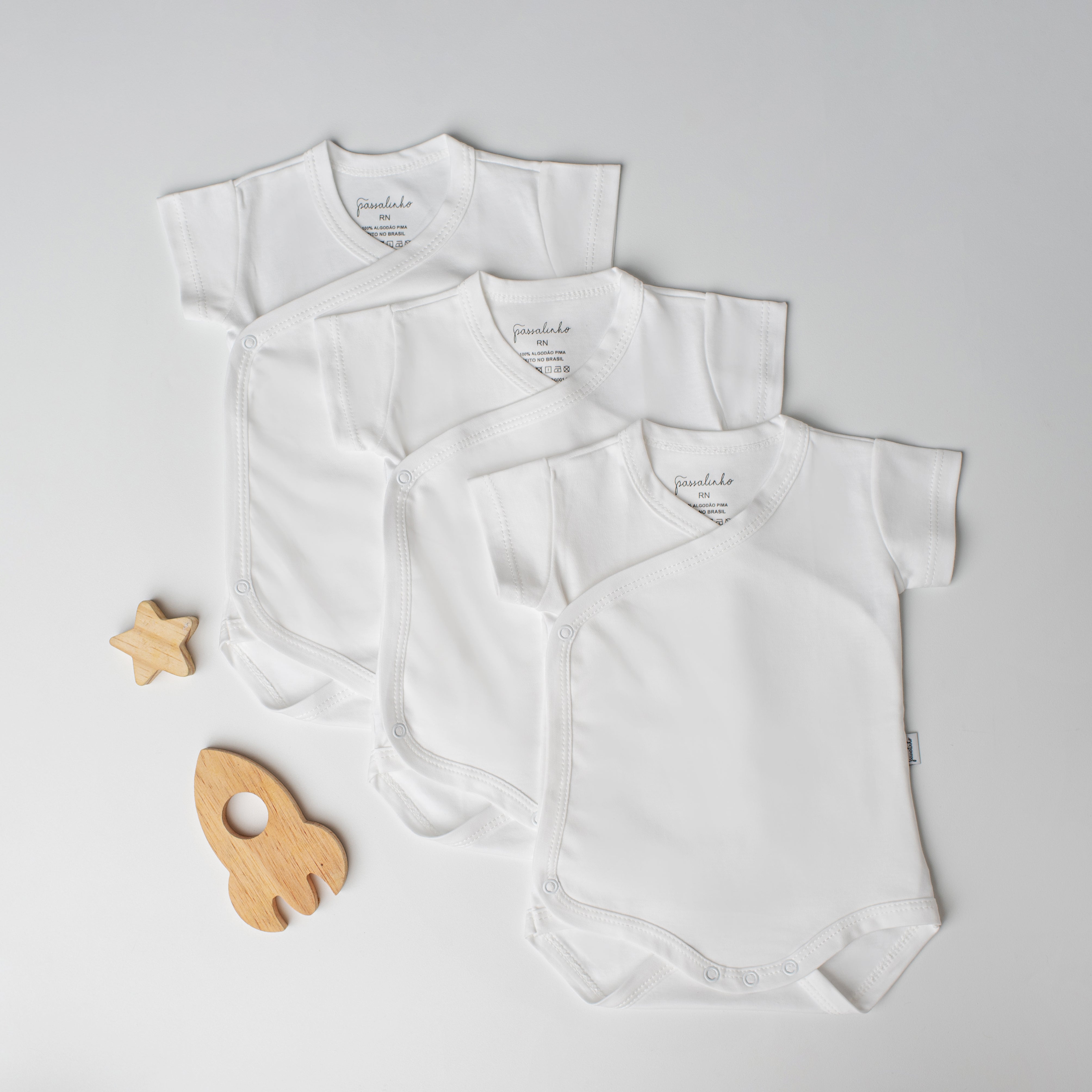 Kit: 3 Bodies Sabiá Manga Curta Branco