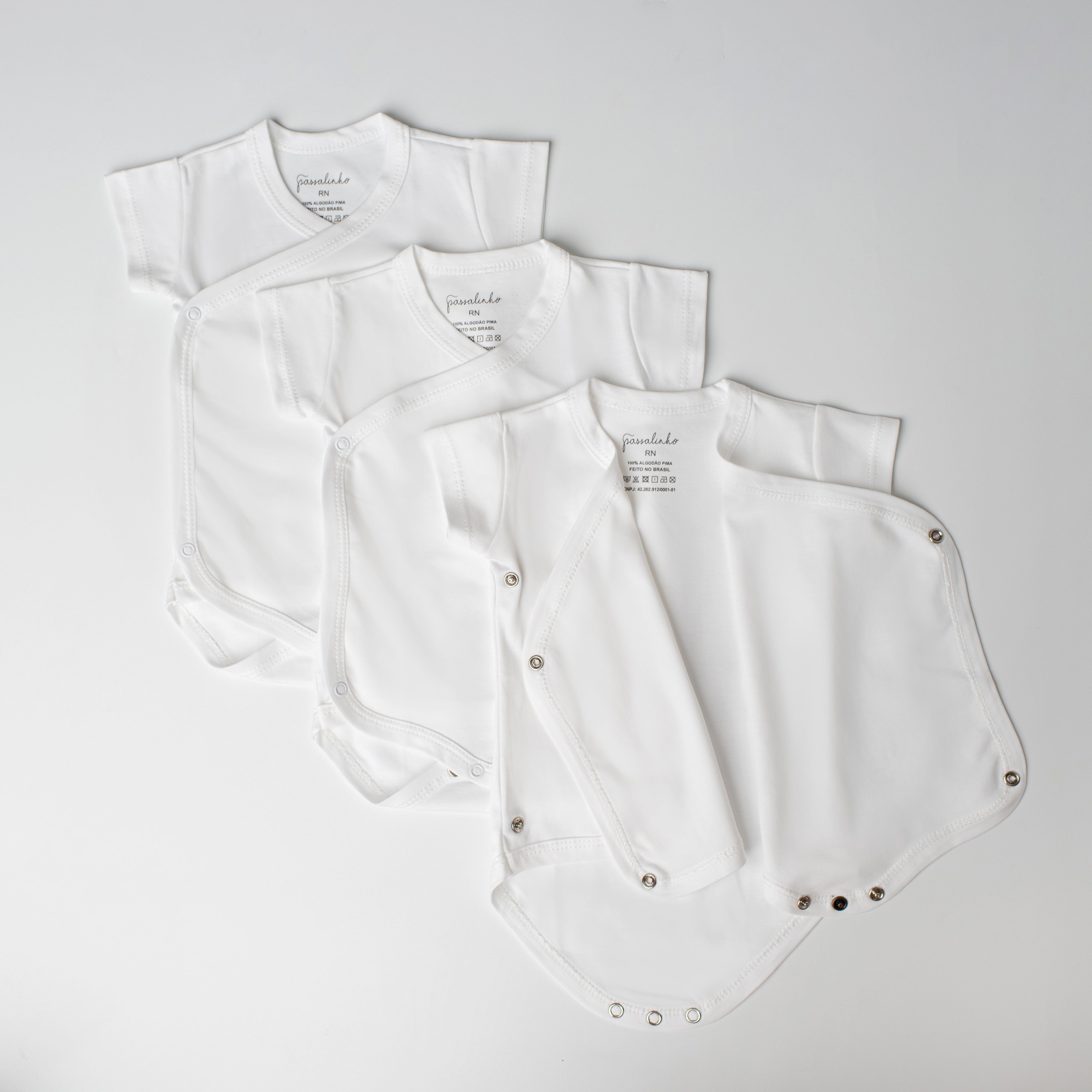 Kit: 3 Bodies Sabiá Manga Curta Branco