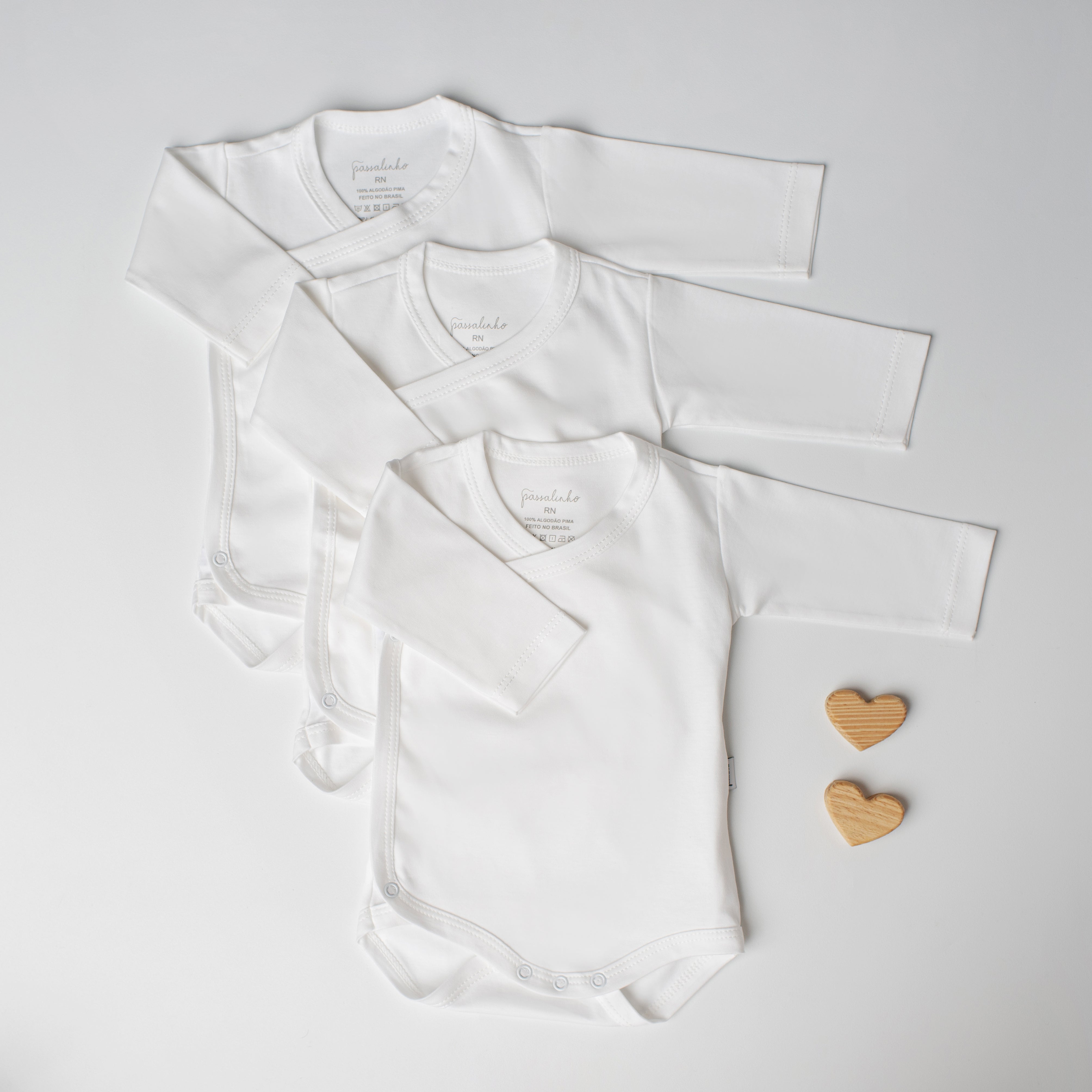 Kit: 3 Bodies Sabiá Manga Longa Branco