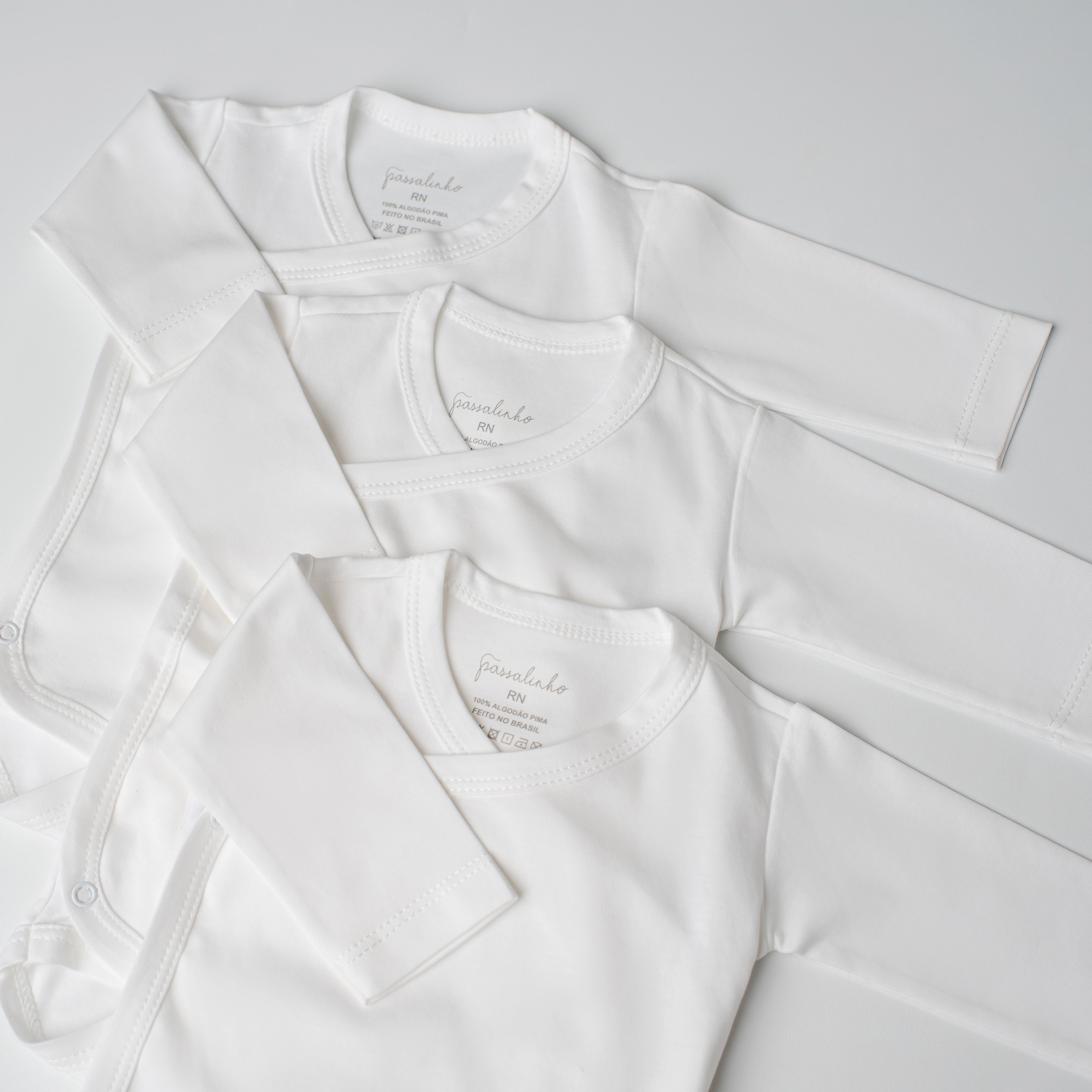 Kit: 3 Bodies Sabiá Manga Longa Branco