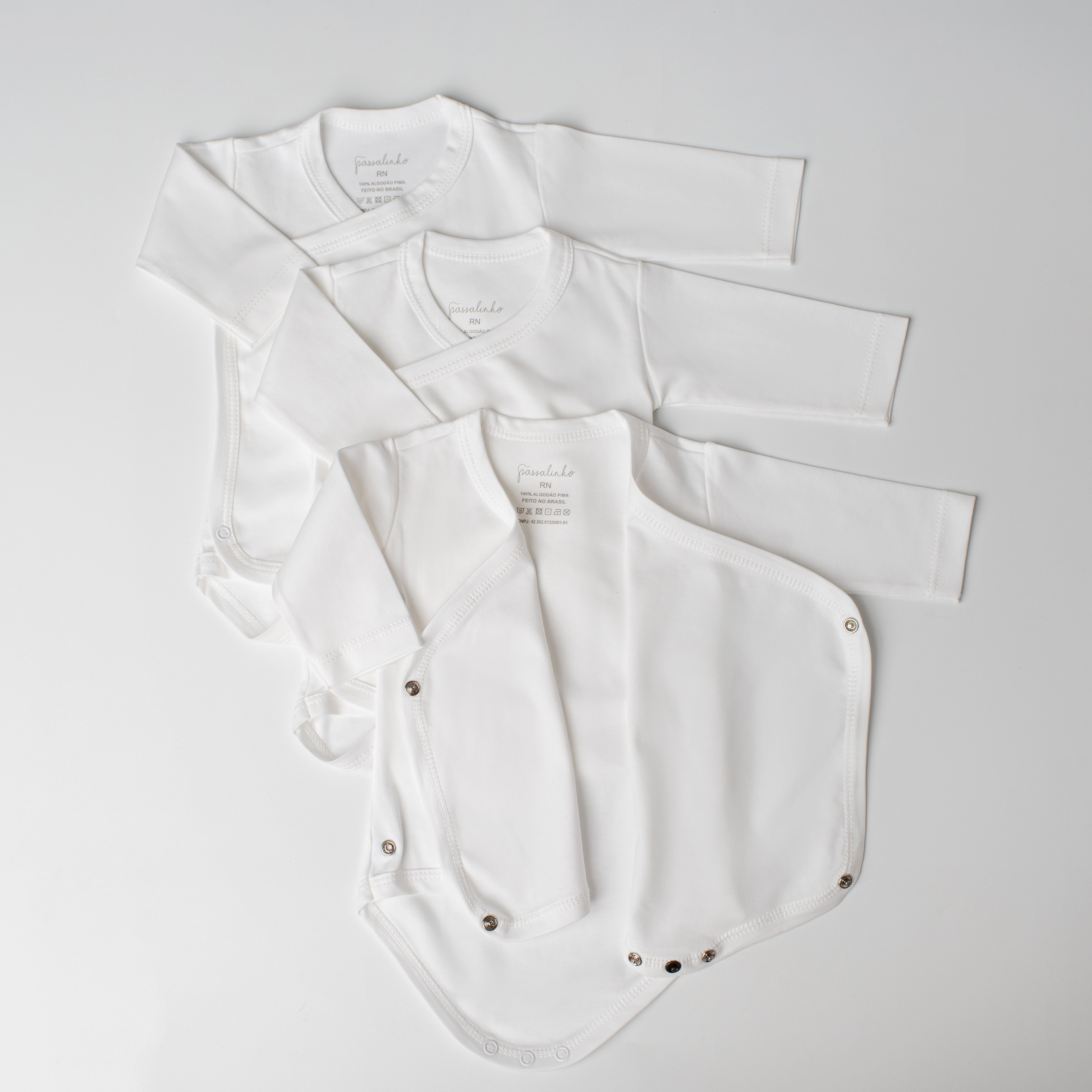 Kit: 3 Bodies Sabiá Manga Longa Branco