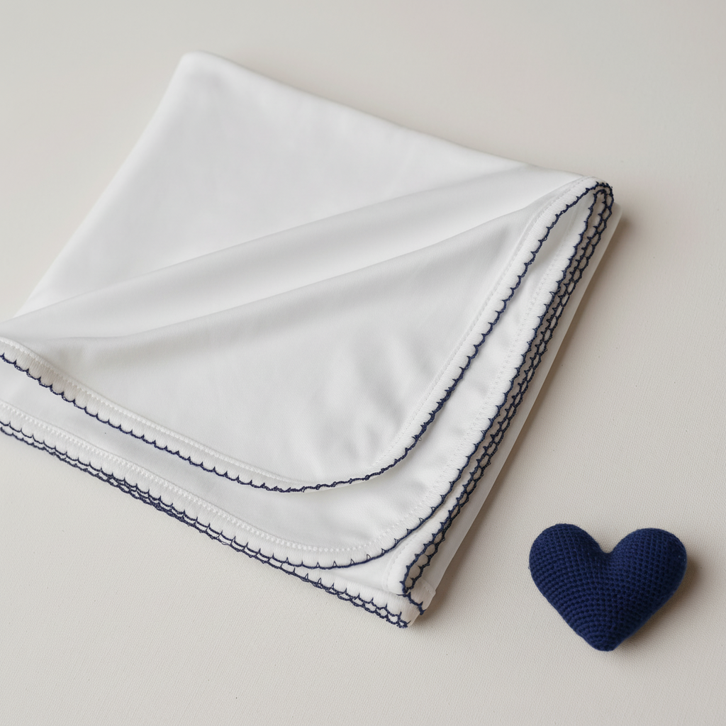 Manta Dupla Pluma de Algodão Detalhe Marinho