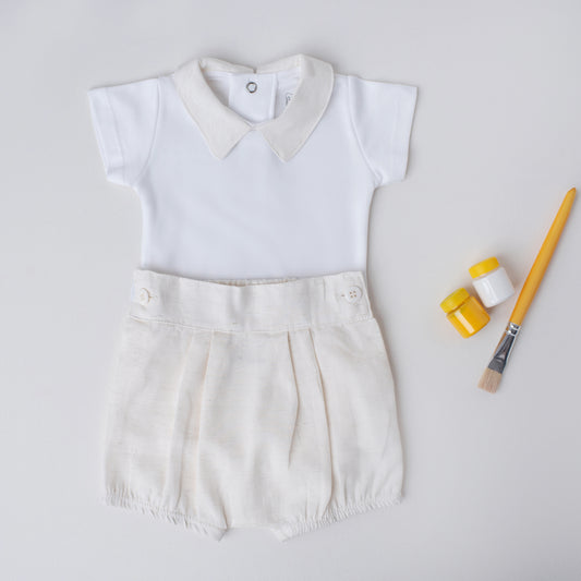 Conjunto Body e Shorts Quero Quero Linho Bege