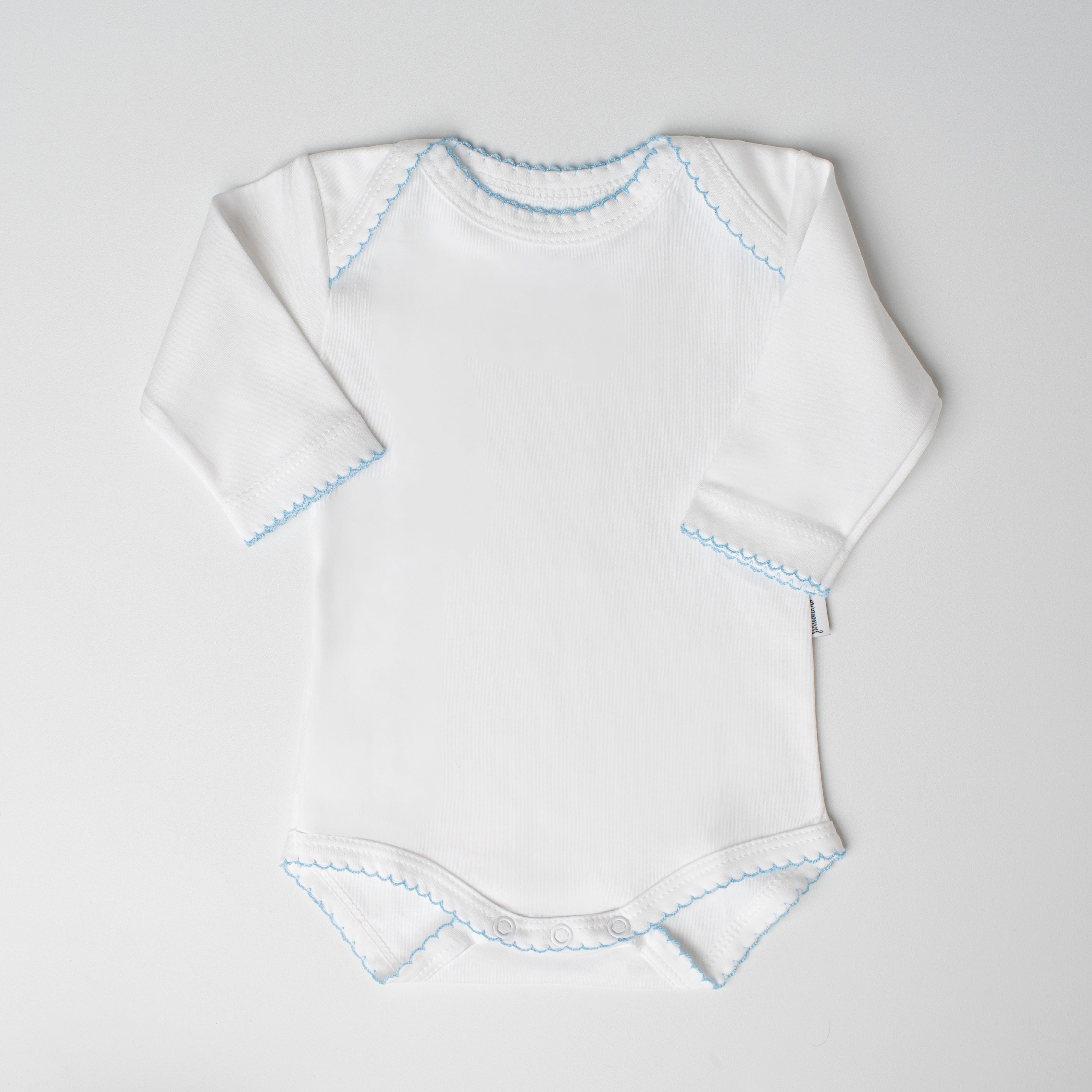 Body Andorinha Manga Longa Branco - Detalhe Azul Claro