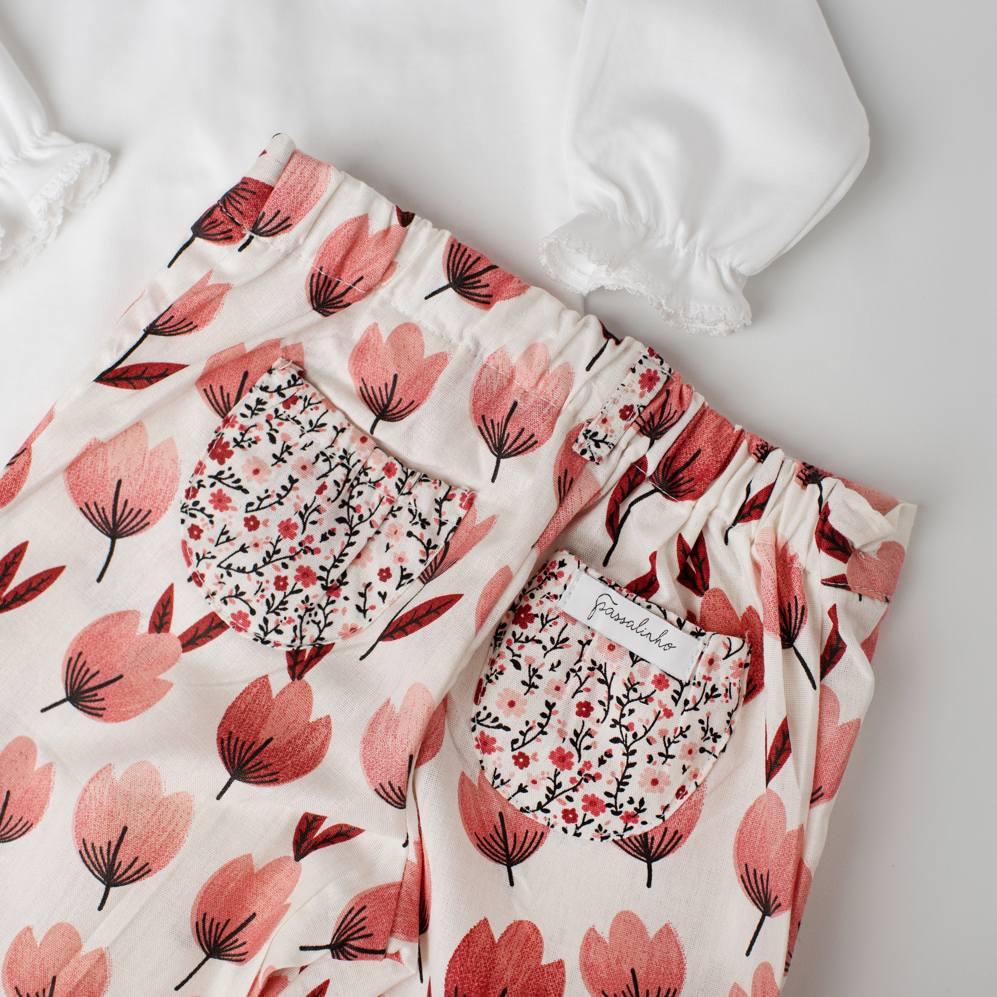 Conjunto Body e Calça Tico Tico Tulipas