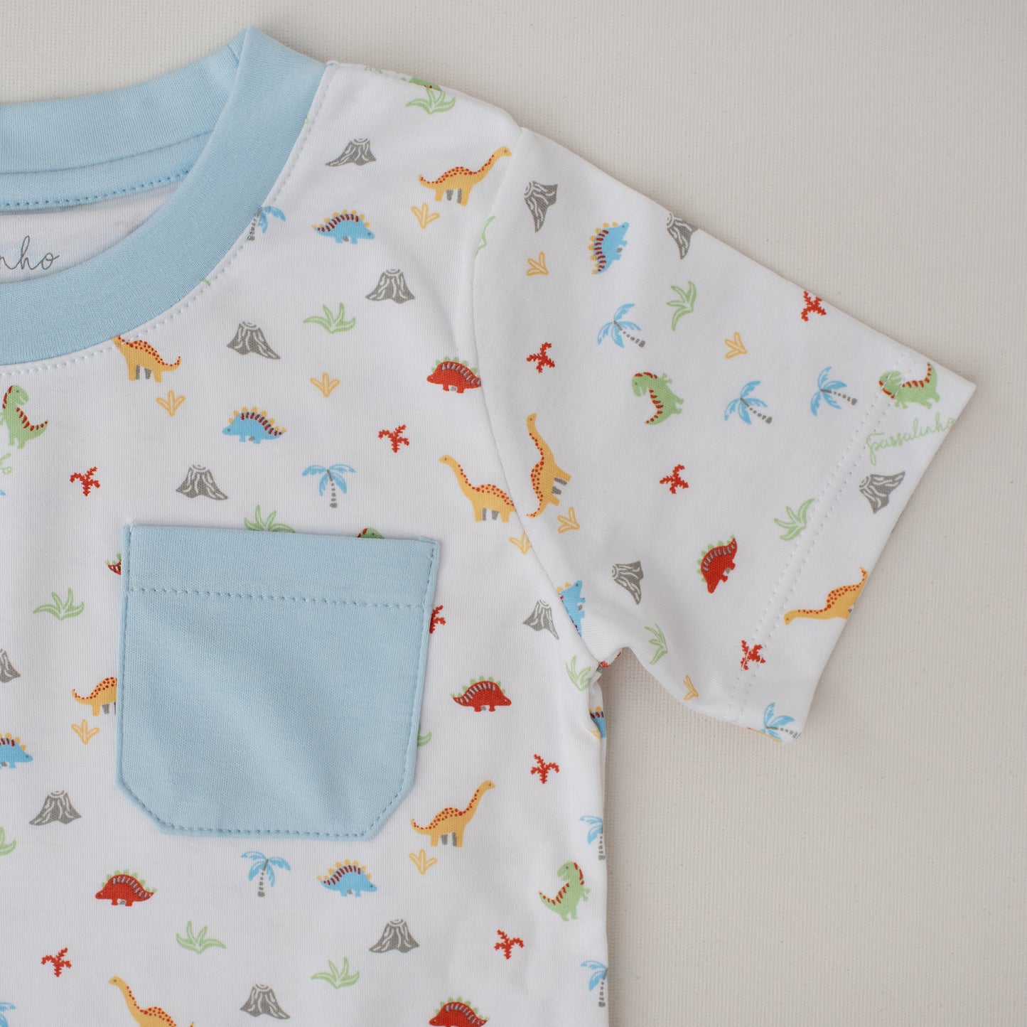 Pijama Shorts e Camiseta Canário Dinossauros