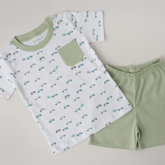 Pijama Shorts e Camiseta Canário Corrida Vintage