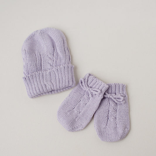 Kit: Gorrinho e Luvinha Tricô Lilás
