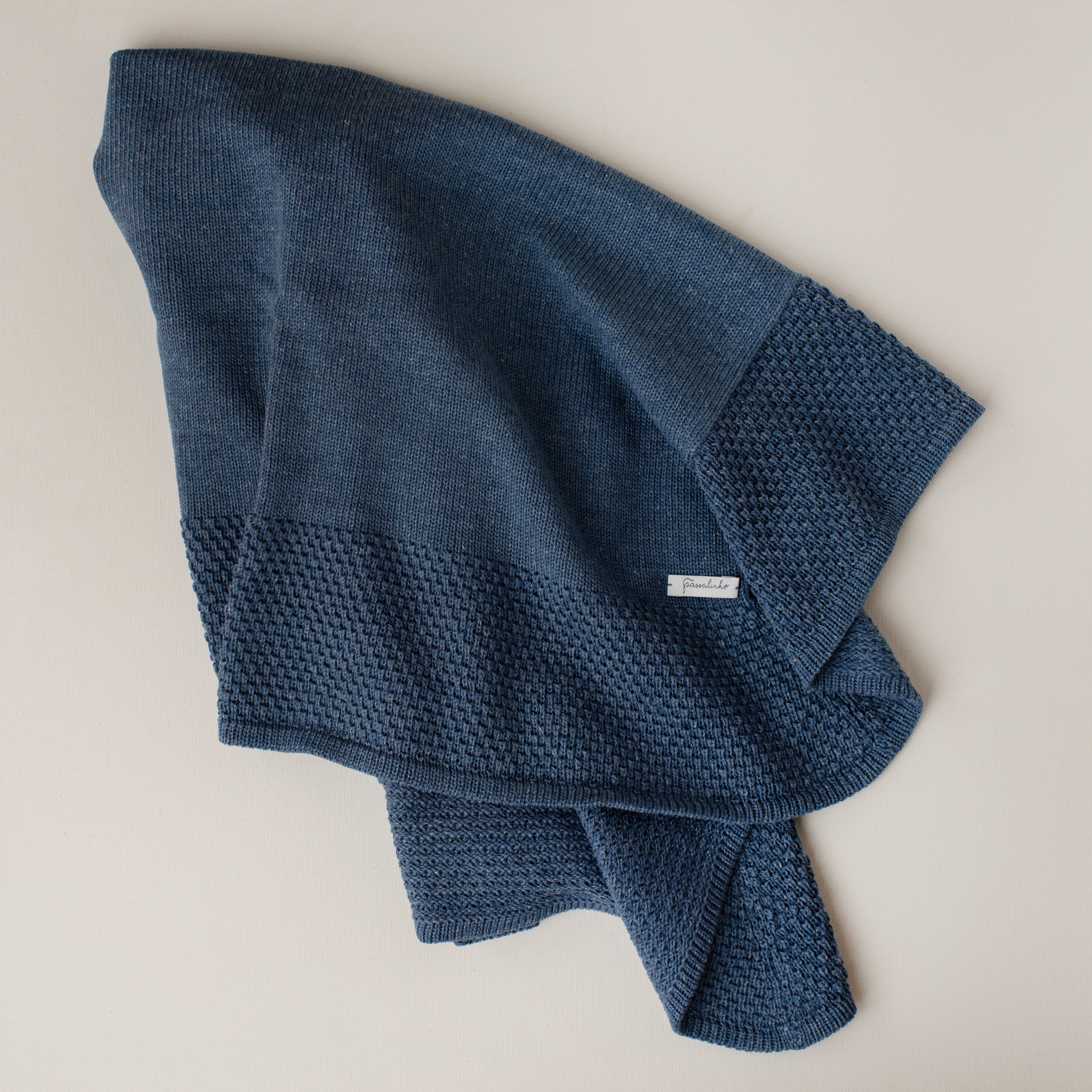 Manta Tricô Ponto Arroz Azul Jeans