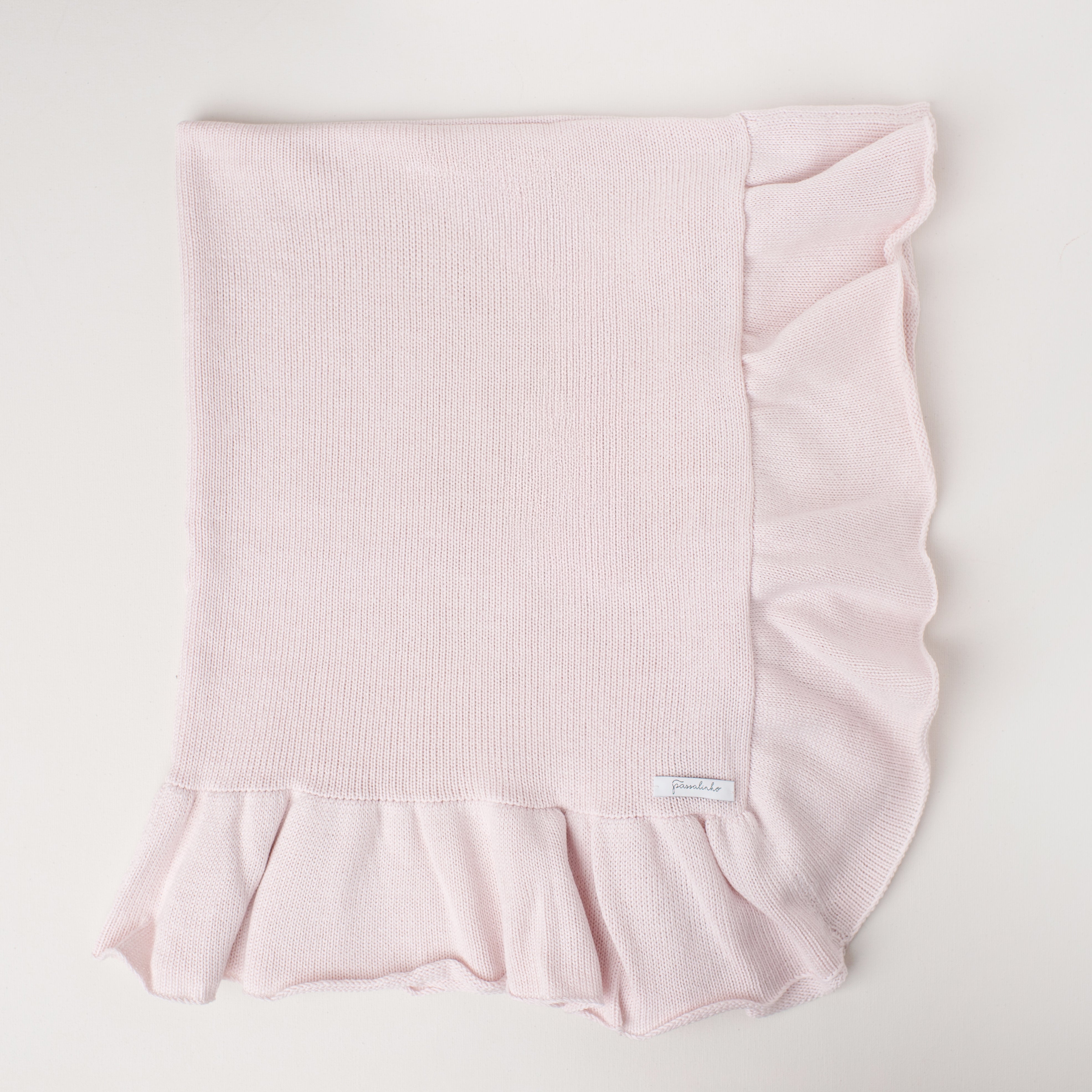Manta Tricô Babado Rosa Claro