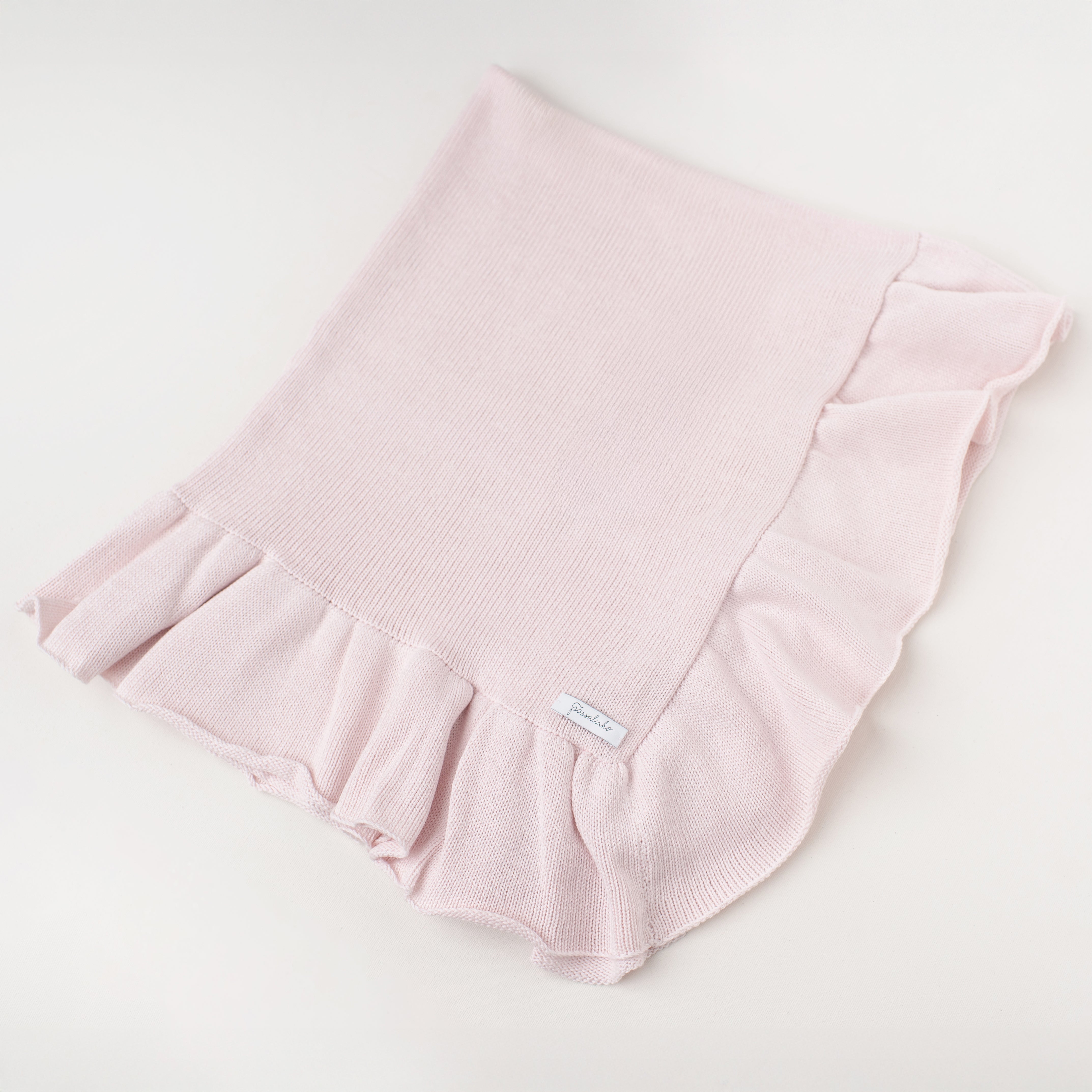 Manta Tricô Babado Rosa Claro