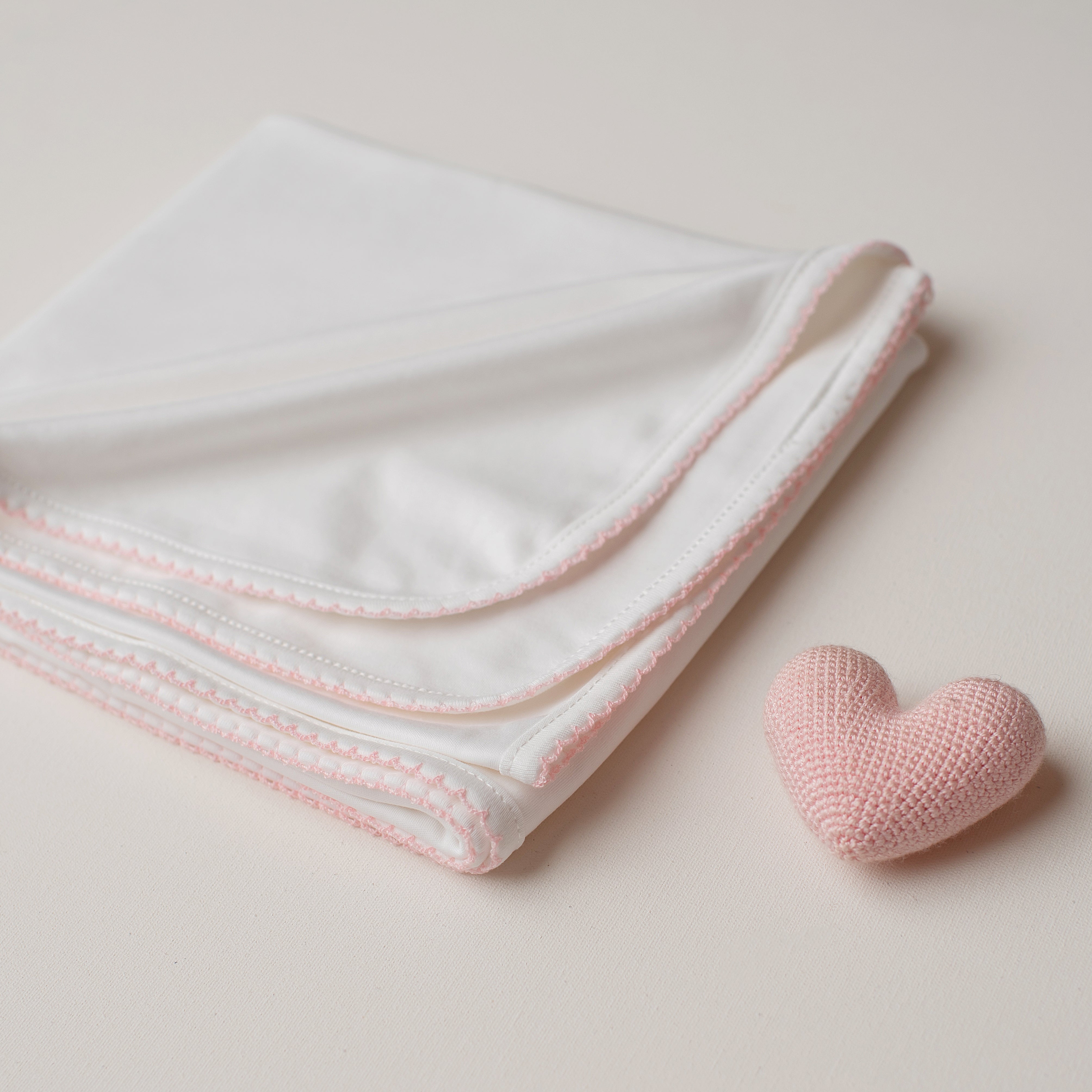 Manta Dupla Pluma de Algodão Detalhe Rosa