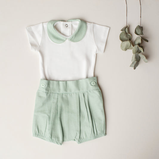 Conjunto Body e Shorts Tico-Tico Linho Verde