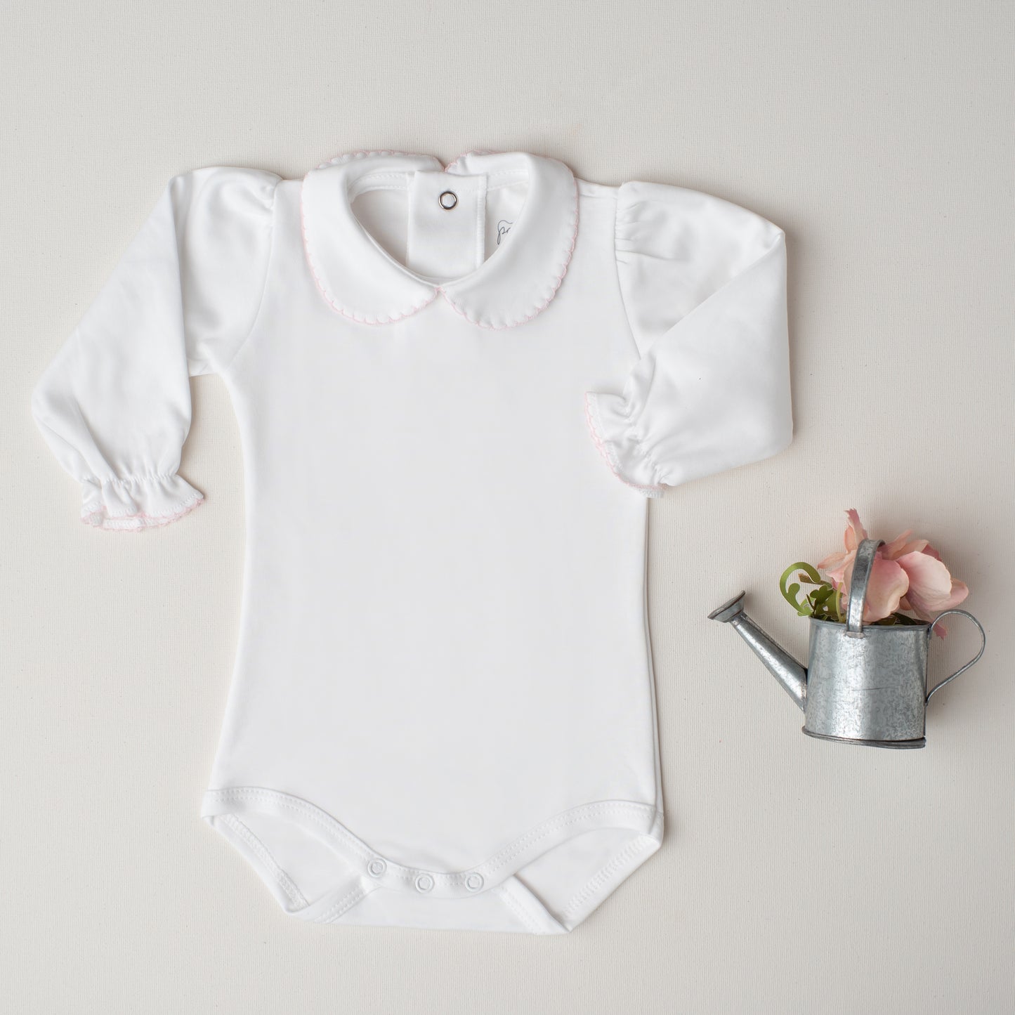 Body Garça Manga Longa Detalhe Rosa Claro