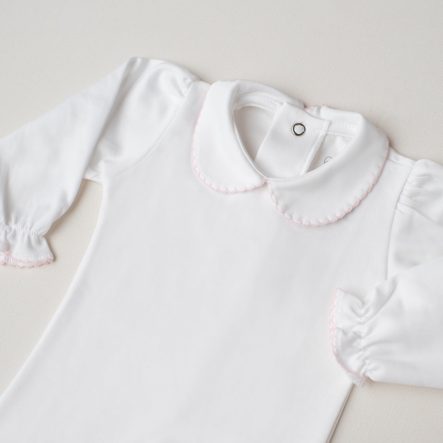 Body Garça Manga Longa Detalhe Rosa Claro