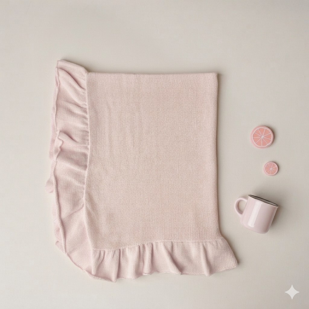 Manta Tricô Babado Rosa Claro